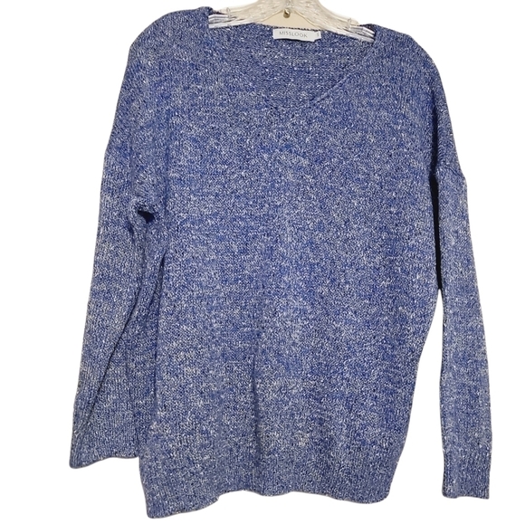 Misslook | Women's Blue Cableknit V-Neck Pullover Sweater (Size Small) - Picture 1 of 12